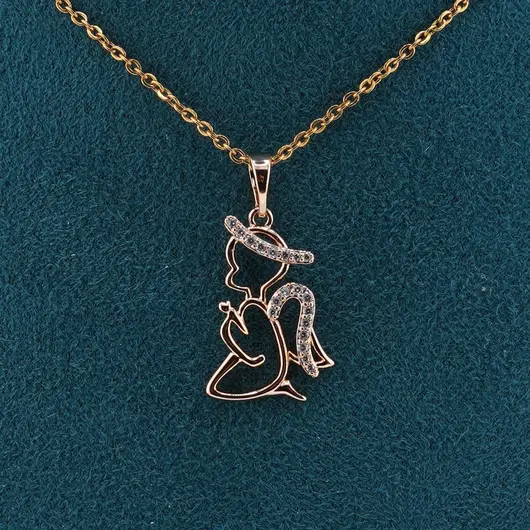 Pandantiv din cupru placat cu aur roz 18k, model ingeras cu zirconii, imagine 2