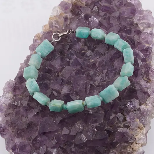 Bratara Amazonit fatetat 9-10mm si discuri fatetate 4mm, imagine 2