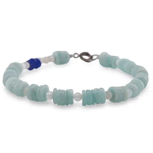 Bratara Amazonit si Lapis Lazuli discuri 5-6mm cu Piatra Lunii sfere 3mm, imagine 2