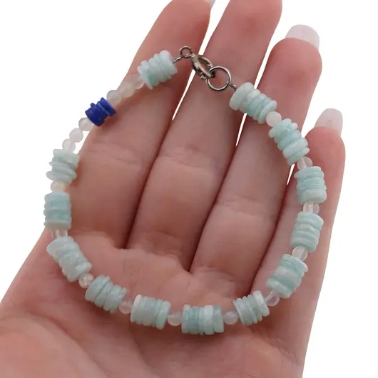 Bratara Amazonit si Lapis Lazuli discuri 5-6mm cu Piatra Lunii sfere 3mm, imagine 3