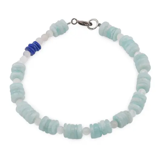 Bratara Amazonit si Lapis Lazuli discuri 5-6mm cu Piatra Lunii sfere 3mm