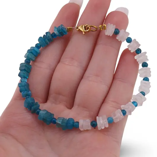 Bratara Apatit cu Cuart roz patratele 5mm si Apatit sfere 3mm, imagine 3
