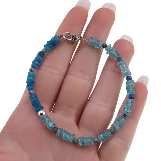 Bratara Apatit discuri 5mm si Apatit dark patratele 4mm cu Lapis Lazuli sfere 3mm, imagine 3