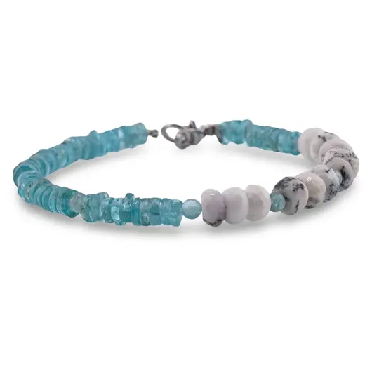 Bratara Apatit sfere si discuri 3-5mm cu Opal dendritic discuri fatetate 6mm, imagine 2