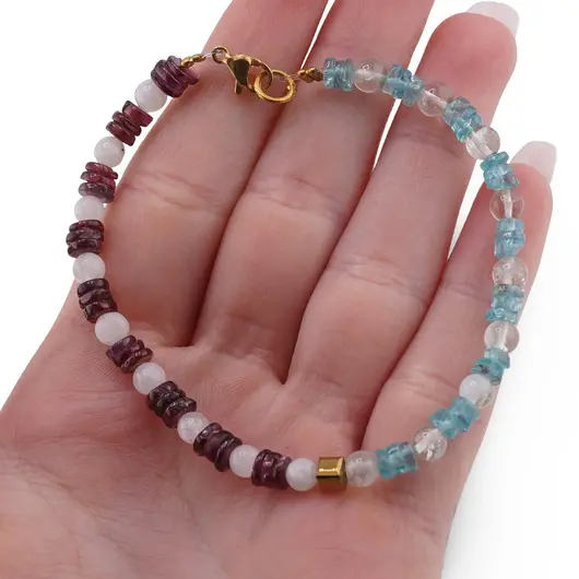 Bratara Apatit si Granat discuri 4-5mm, Piatra Lunii sfere 4mm si Hematit cub 6mm, imagine 3