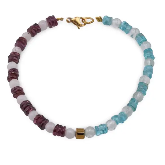 Bratara Apatit si Granat discuri 4-5mm, Piatra Lunii sfere 4mm si Hematit cub 6mm