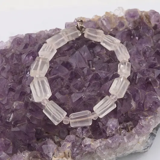 Bratara Cuart roz fatetat 10-11mm si discuri fatetate 4mm, imagine 2