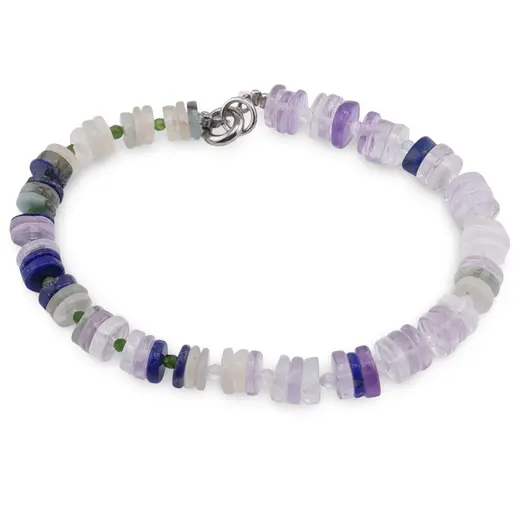 Bratara Cuart transparent, Ametist, Lapiz Lazuli, Smarald si Piatra lunii discuri 5-7mm cu Agat verde si Cuart sfere fatetate 2mm