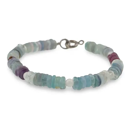 Bratara Fluorit si Granat discuri 5mm cu Piatra Lunii sfere 3mm, imagine 2