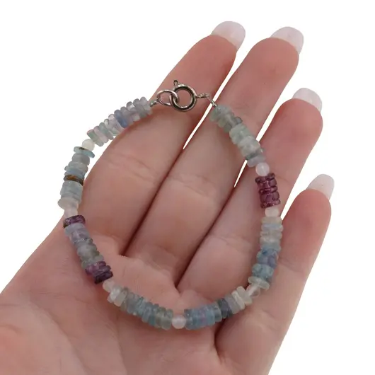 Bratara Fluorit si Granat discuri 5mm cu Piatra Lunii sfere 3mm, imagine 3