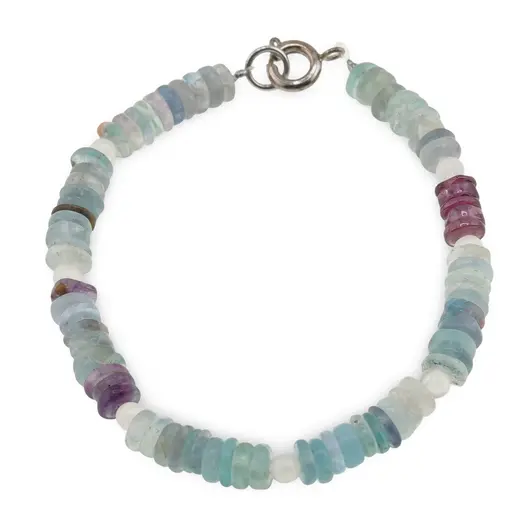 Bratara Fluorit si Granat discuri 5mm cu Piatra Lunii sfere 3mm