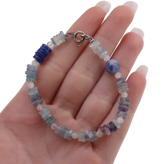 Bratara Fluorit si Lapis Lazuli discuri 5-6mm, Piatra Lunii sfere 3mm si Sodalit sfera 8mm, imagine 3