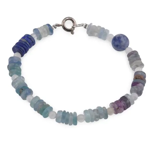 Bratara Fluorit si Lapis Lazuli discuri 5-6mm, Piatra Lunii sfere 3mm si Sodalit sfera 8mm