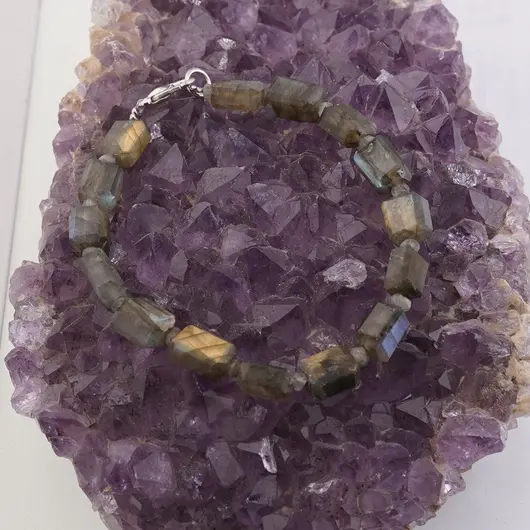 Bratara Labradorit fatetat 9-10mm si discuri fatetate 4mm, imagine 2