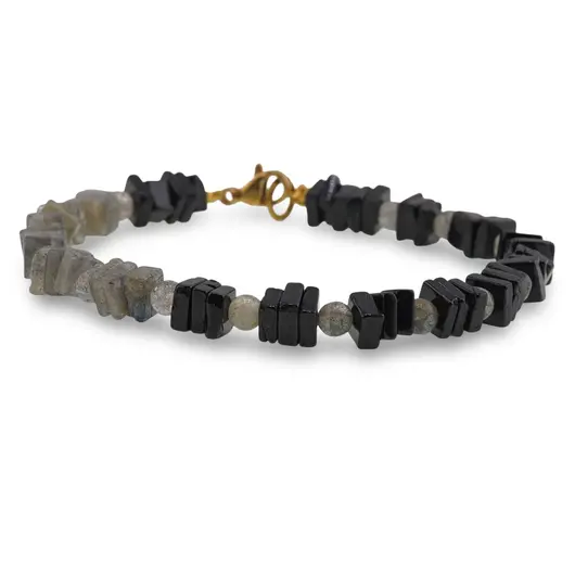Bratara Labradorit sfere si patratele 4-5mm cu Turmalina neagra patratele 5mm, imagine 2