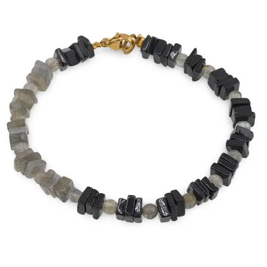 Bratara Labradorit sfere si patratele 4-5mm cu Turmalina neagra patratele 5mm