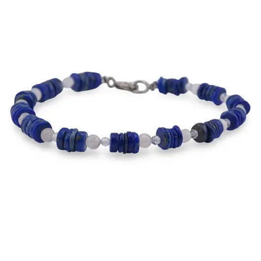 Bratara Lapis Lazuli discuri 4-5mm, Piatra Lunii sfere 3mm si Cristal de Stanca sfere fatetate 2mm, imagine 2