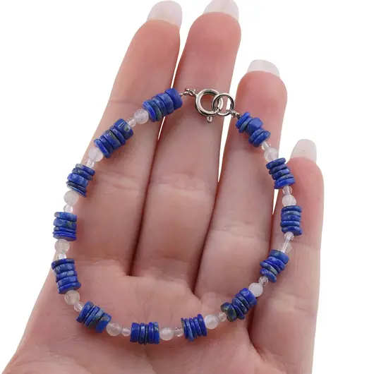Bratara Lapis Lazuli discuri 4-5mm, Piatra Lunii sfere 3mm si Cristal de Stanca sfere fatetate 2mm, imagine 3