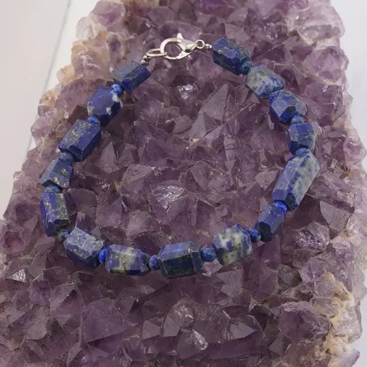 Bratara Lapis lazuli fatetat 8-10mm si discuri fatetate 4mm, imagine 2