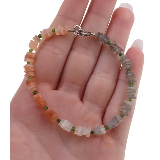 Bratara Mix Piatra lunii patratele 4mm si Agat verde sfere fatetate 2mm, imagine 3