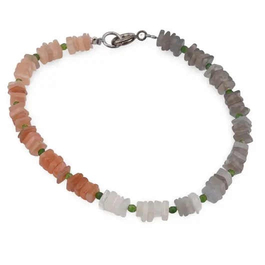 Bratara Mix Piatra lunii patratele 4mm si Agat verde sfere fatetate 2mm