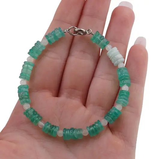 Bratara Onix verde si Amazonit 5-6mm si Piatra Lunii sfere 3mm, imagine 3