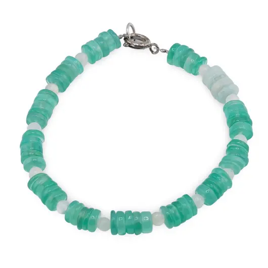 Bratara Onix verde si Amazonit 5-6mm si Piatra Lunii sfere 3mm