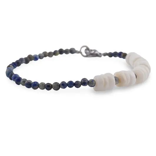 Bratara Opal alb discuri 6-7mm si Lapis Lazuli sfere 3mm, imagine 2