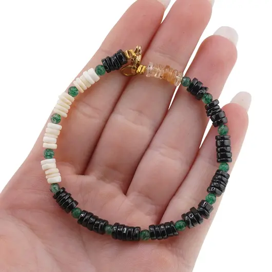 Bratara Opal alb, Turmalina neagra cu Citrin discuri 4-5mm si Aventurin sfere 3mm, imagine 3