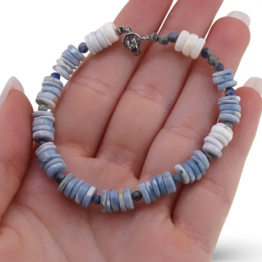 Bratara Opal albastru discuri 6mm si Lapis Lazuli sfere 3mm, imagine 3