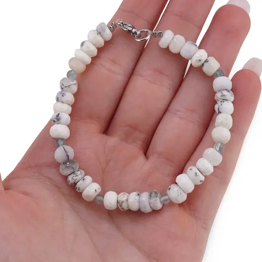 Bratara Opal dendritic discuri fatetate 6mm si Apatit sfere 3mm, imagine 3