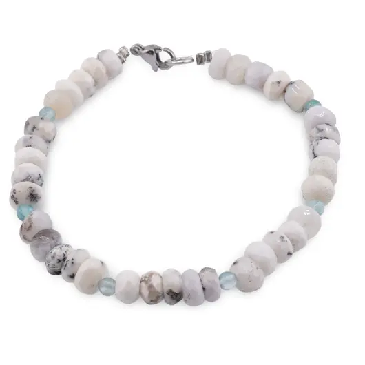 Bratara Opal dendritic discuri fatetate 6mm si Apatit sfere 3mm