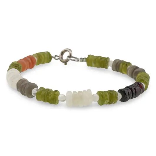 Bratara Peridot, Granat si Mix Piatra Lunii discuri 5-6mm cu Piatra Lunii sfere 3mm, imagine 2