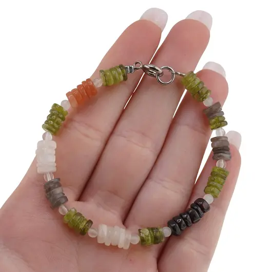 Bratara Peridot, Granat si Mix Piatra Lunii discuri 5-6mm cu Piatra Lunii sfere 3mm, imagine 3