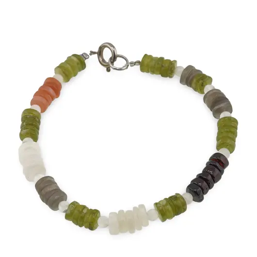 Bratara Peridot, Granat si Mix Piatra Lunii discuri 5-6mm cu Piatra Lunii sfere 3mm