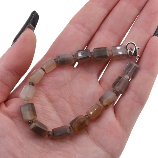 Bratara Piatra lunii gri fatetat 8-10mm si discuri fatetate 4mm, imagine 3