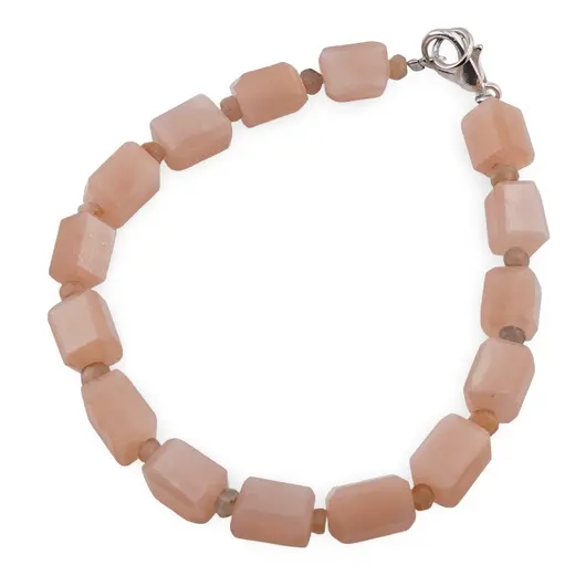 Bratara Piatra lunii piersica fatetat 8-10mm si discuri fatetate 4mm