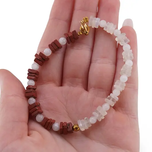 Bratara Piatra Lunii sfere si patratele 4-5mm, Jasp rosu patratele 5mm si Hematit sfera fatetata 4mm, imagine 3