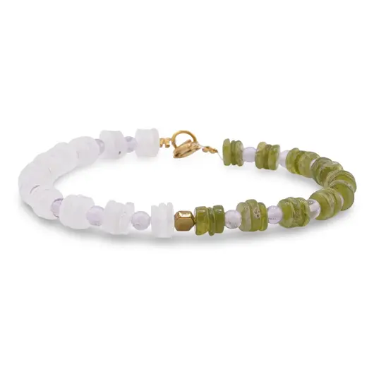 Bratara Piatra Lunii si Peridot discuri 6mm, Ametist sfere 4mm si Hematit auriu 4mm, imagine 2