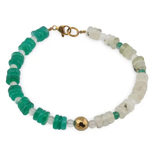 Bratara Prehnit si Onix verde discuri 5-6mm, Aventurin cu Prehnit sfere 3mm si Hematit auriu sfera fatetata 6mm