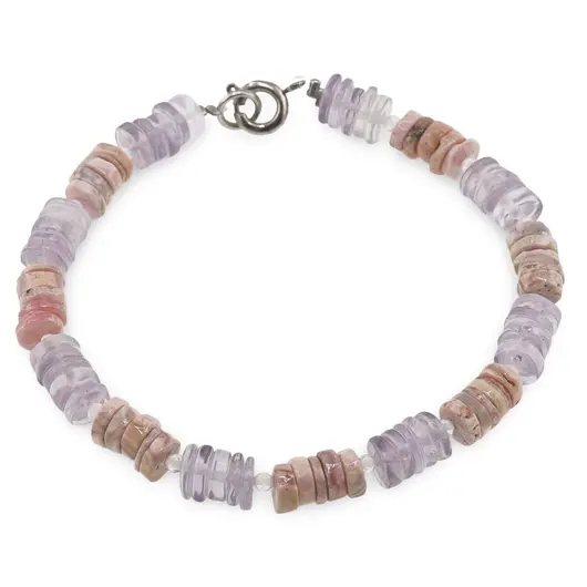 Bratara Rodocrozit si Ametist discuri 6mm cu Cristal de Stanca sfere fatetate 2mm