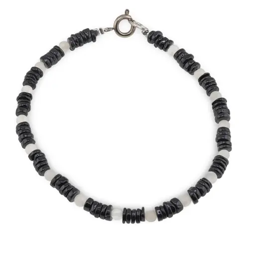 Bratara Turmalina neagra discuri 4-5mm si Piatra Lunii sfere 3mm