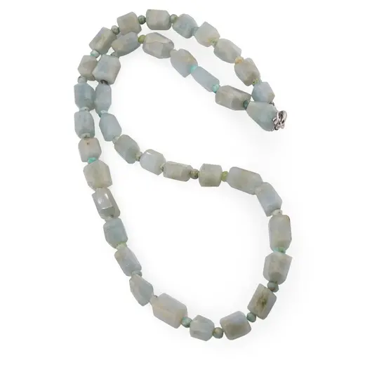 Colier Acvamarin fatetat 7-9mm si discuri fatetate 4mm