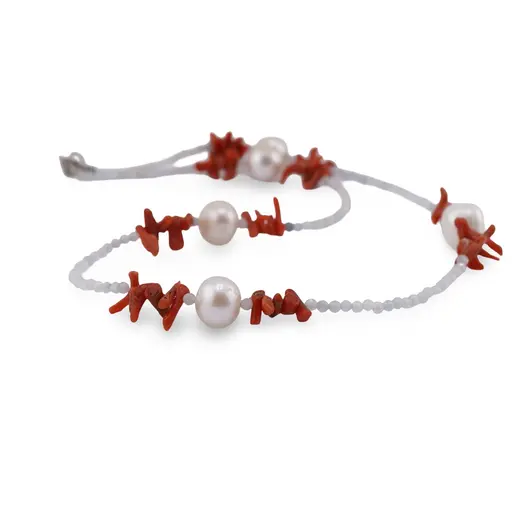 Colier Acvamarin sfere fatetate 2mm, Perle de cultura 10mm si Coral neuniform 6-12mm, imagine 2
