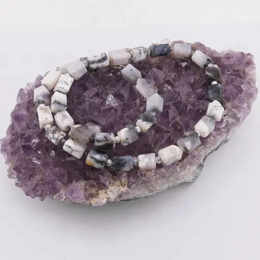 Colier Agat dendritic fatetat 10-11mm si discuri fatetate 4mm, imagine 2