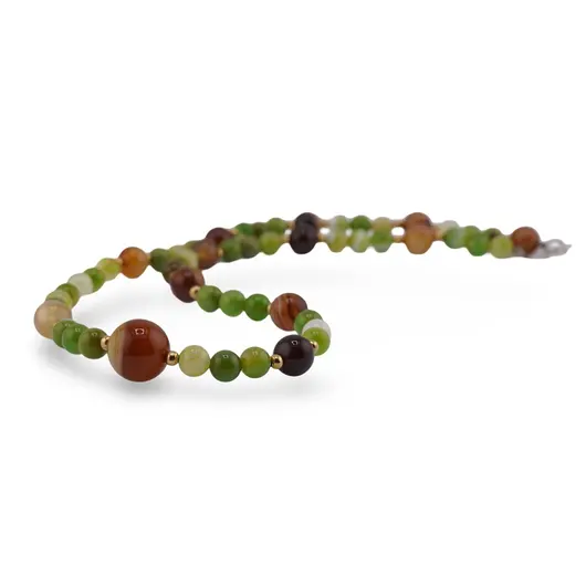 Colier Agat maro 8-12mm, Agat verde cu galben 6mm si elemente aurii, imagine 2