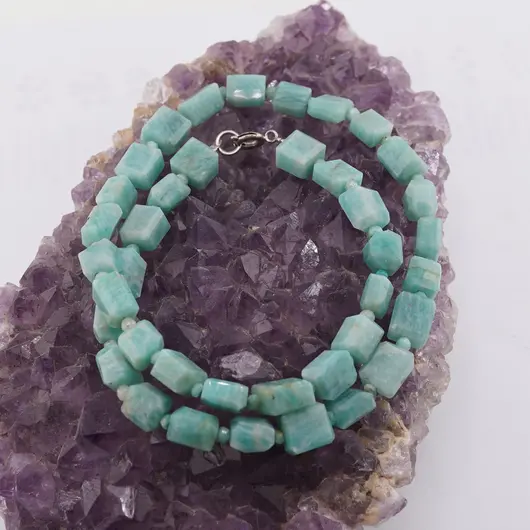 Colier Amazonit fatetat 9-10mm si discuri fatetate 4mm, imagine 2