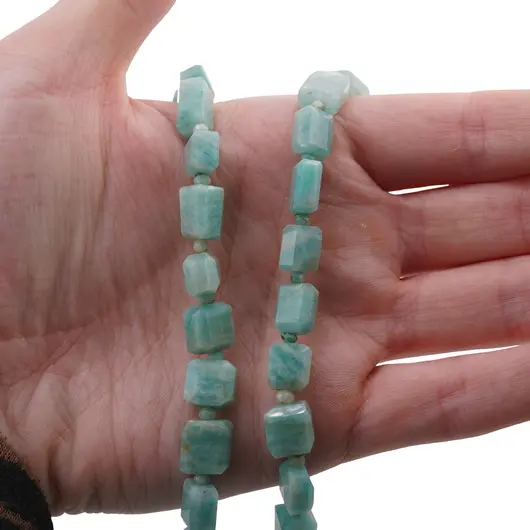 Colier Amazonit fatetat 9-10mm si discuri fatetate 4mm, imagine 3