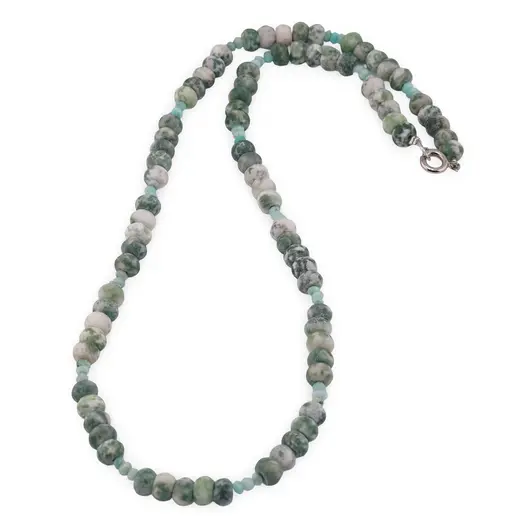 Colier Amazonit si Agat de copac mat discuri fatetate, 3-6mm