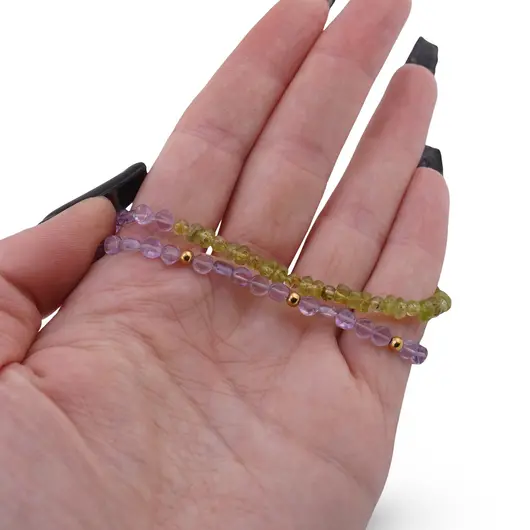 Colier Ametist banuti 4mm si peridot discuri fatetate 4mm si sfere 3mm, imagine 3